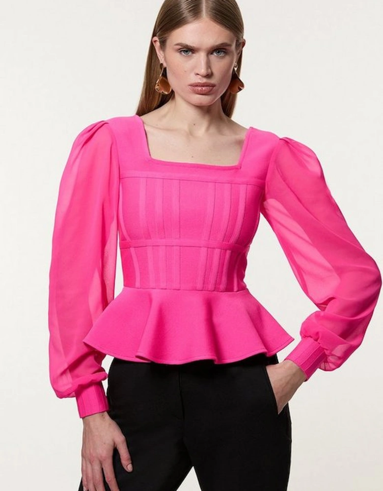 Figure Form Bandage Knit Frill Edge Top