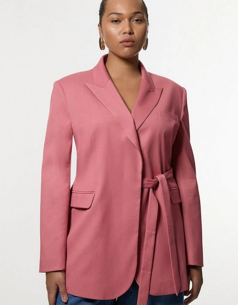 Plus Size Soft Tie Back Detail Tailored Single Breasted Blazer