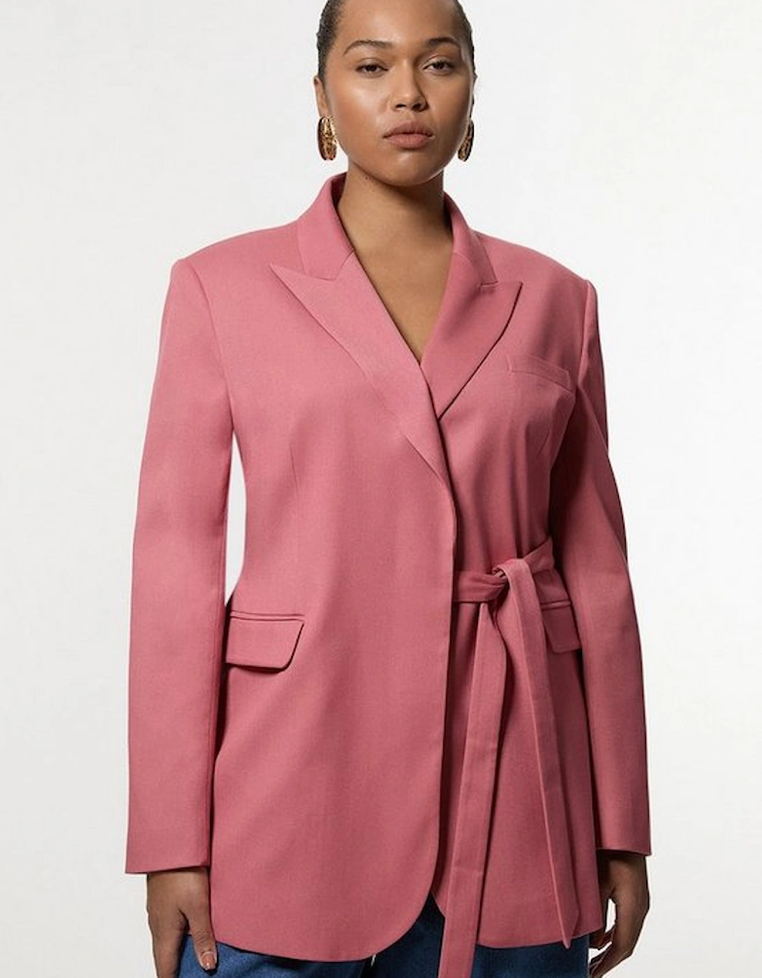 Plus Size Soft Tie Back Detail Tailored Single Breasted Blazer, 5 of 4