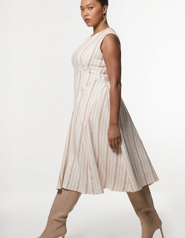 Plus Size Premium Woven Stripe Tailored A-Line Midi Dress