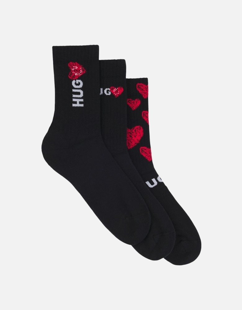 3-Pack Hearts Sports Socks Gift Set, Black