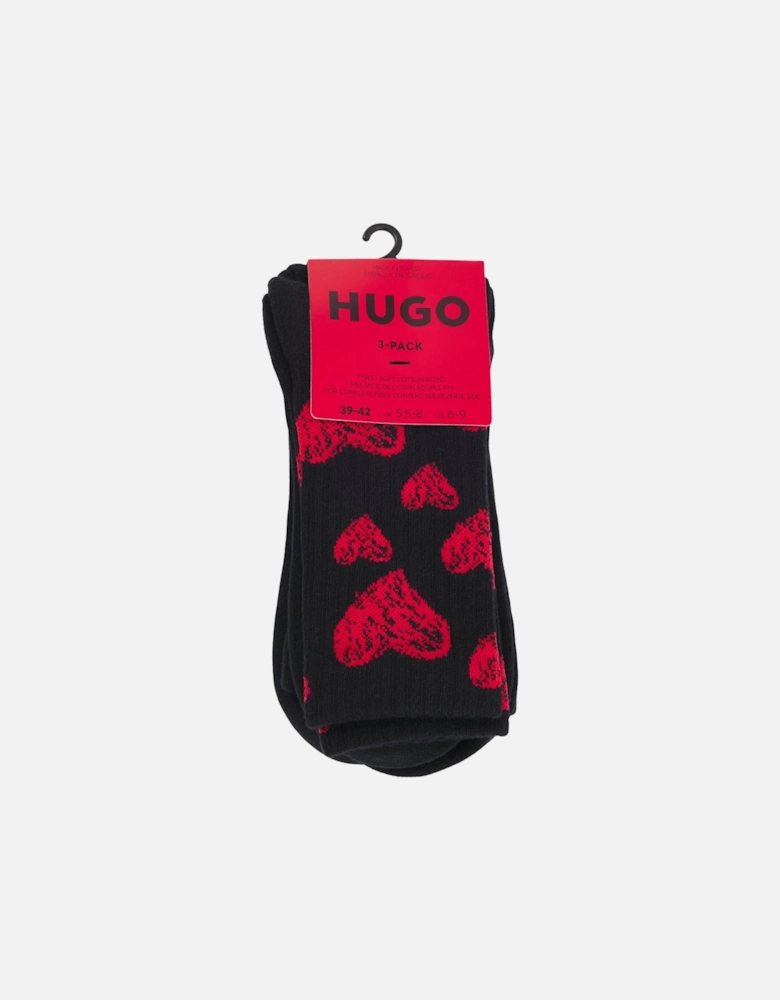 3-Pack Hearts Sports Socks Gift Set, Black