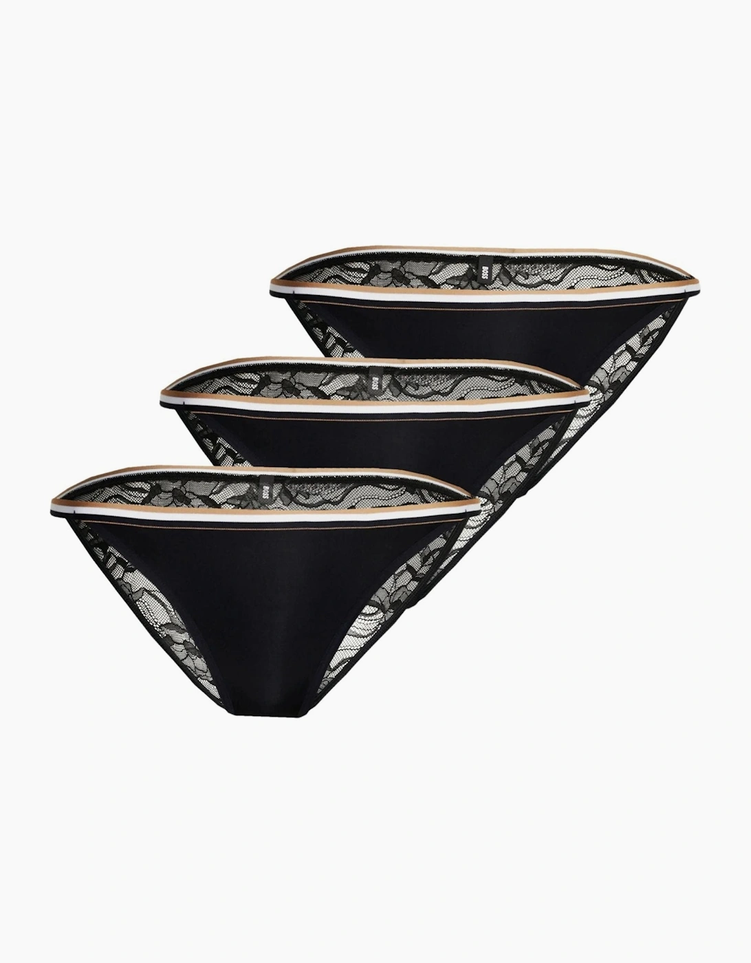 Hugo Boss Women's Black 3-Pack Stripe Lace Briefs, - : None/14 L