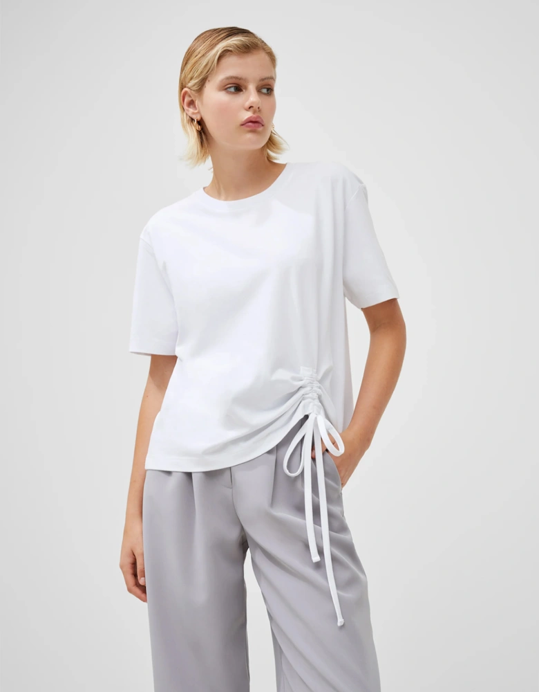 Rallie Cotton Rouched T-Shirt Linen White