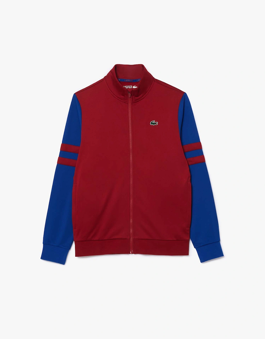 Lacoste Men's Sportsuit Striped Tennis Sweatshirt - Zip-Up Stretch Interlock Tennis Sweatshirt - Red - Size: M