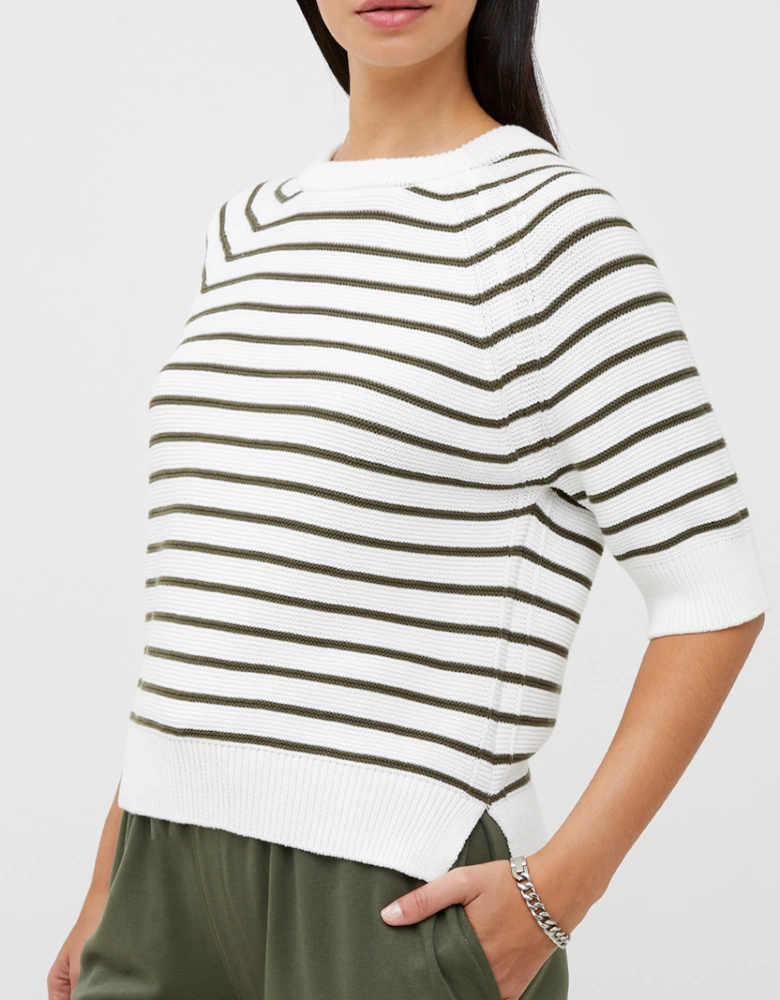 Lily Mozart Striped Short Sleeve Jumper Summer White/Olive Night