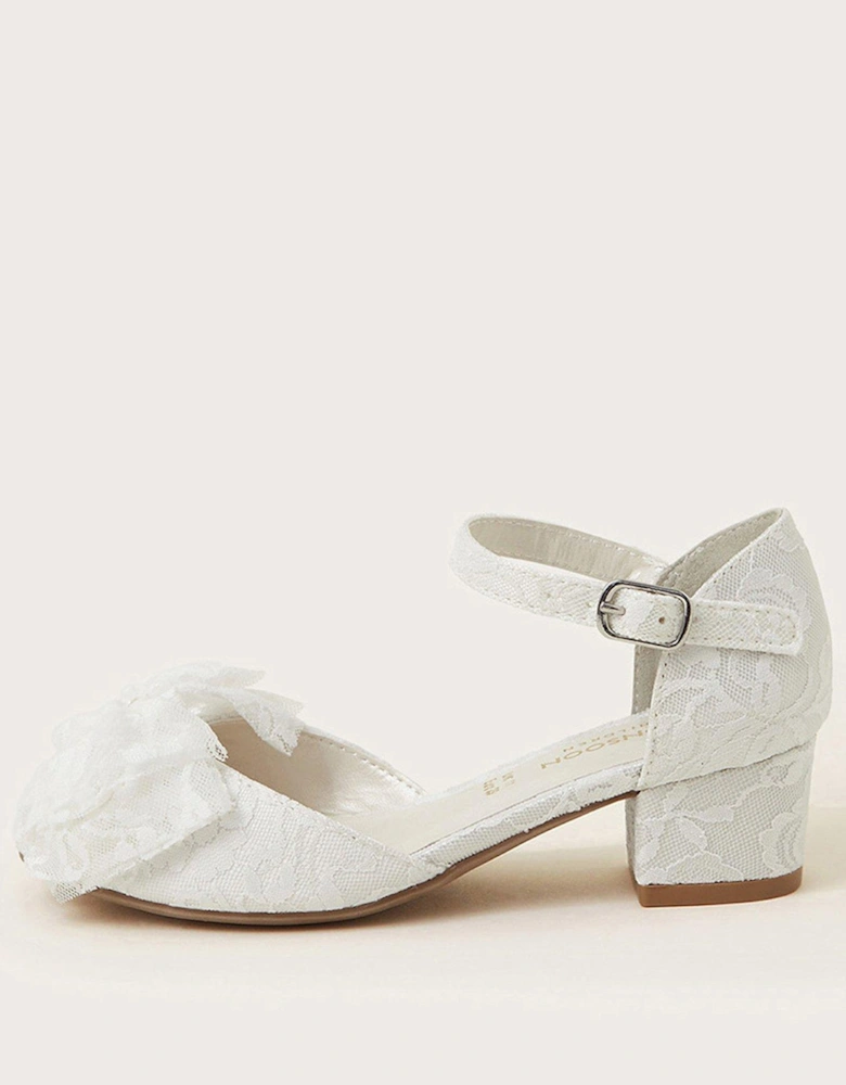 Girls Lacey Floppy Bow Party Heels - Ivory