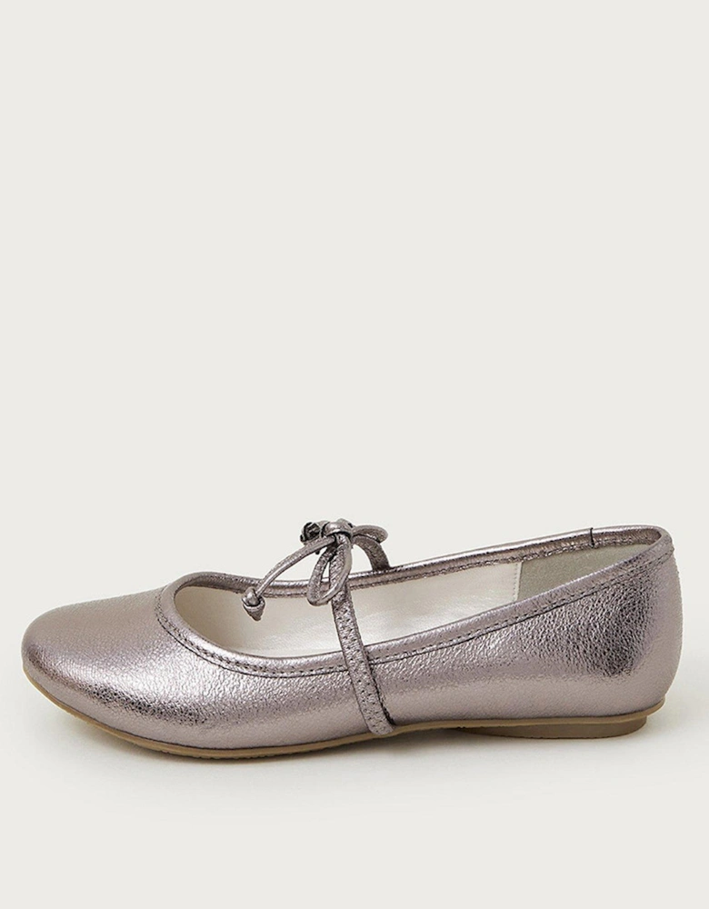 Girls Thin Bow Ballerina Flats - Silver