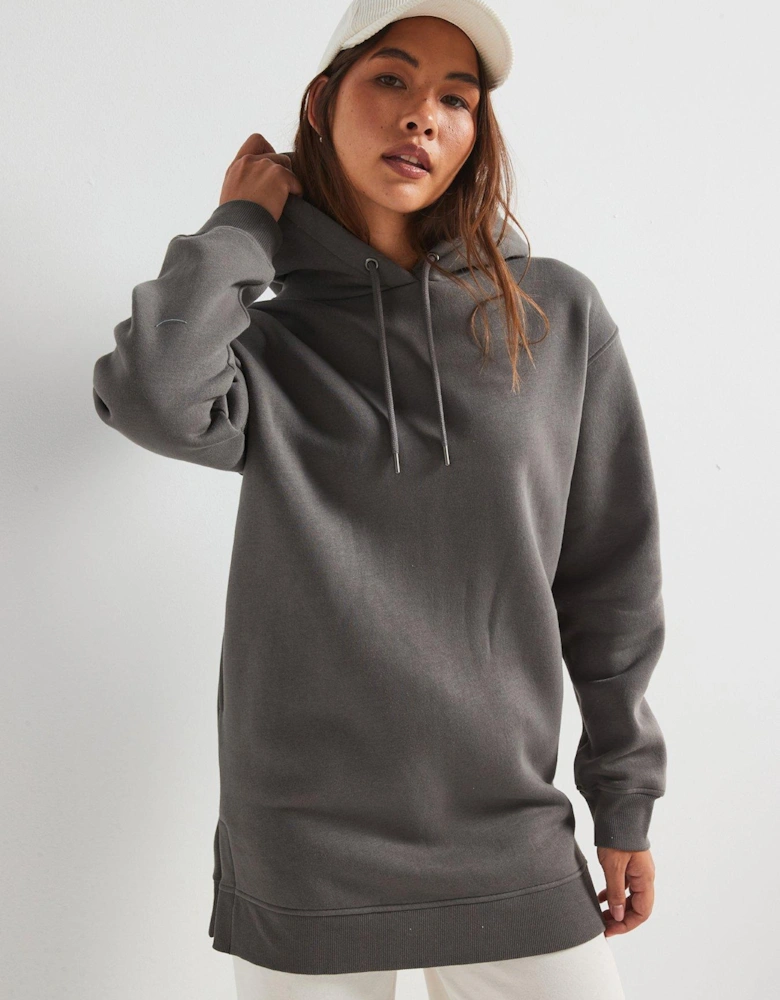 The Essential Longline Hoodie With Side Splits - Grey