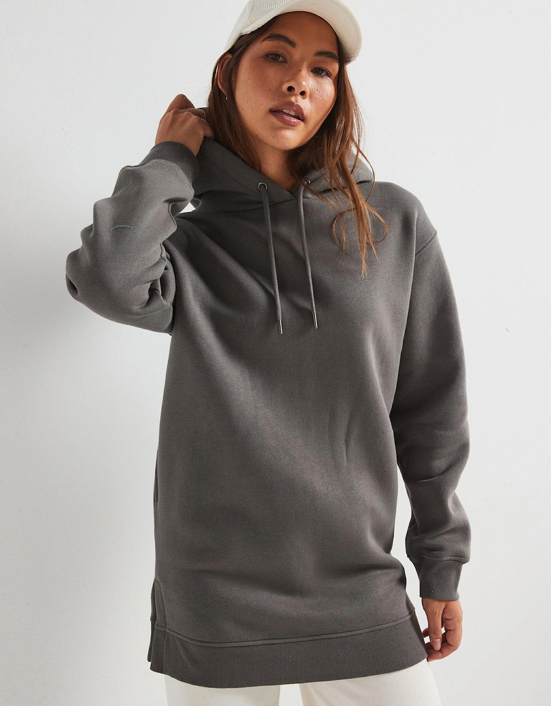 The Essential Longline Hoodie With Side Splits - Grey, 2 of 1