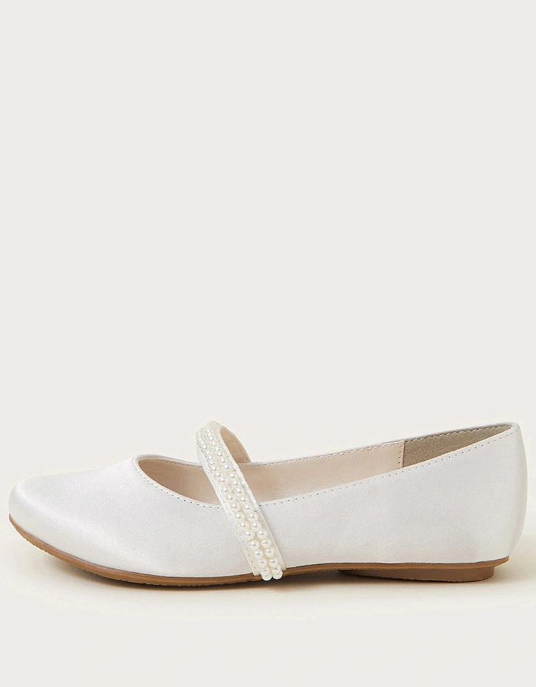 Girls Communion Pearl Strap Ballerina Flats - White