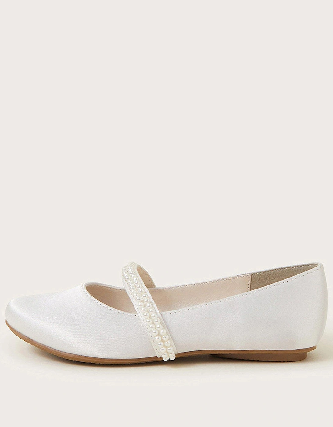 Girls Communion Pearl Strap Ballerina Flats - White, 2 of 1