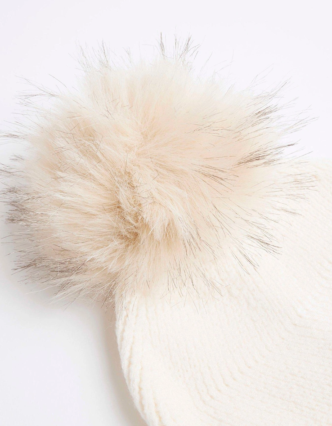 Girls Oversized Pom Pom Beanie - Cream