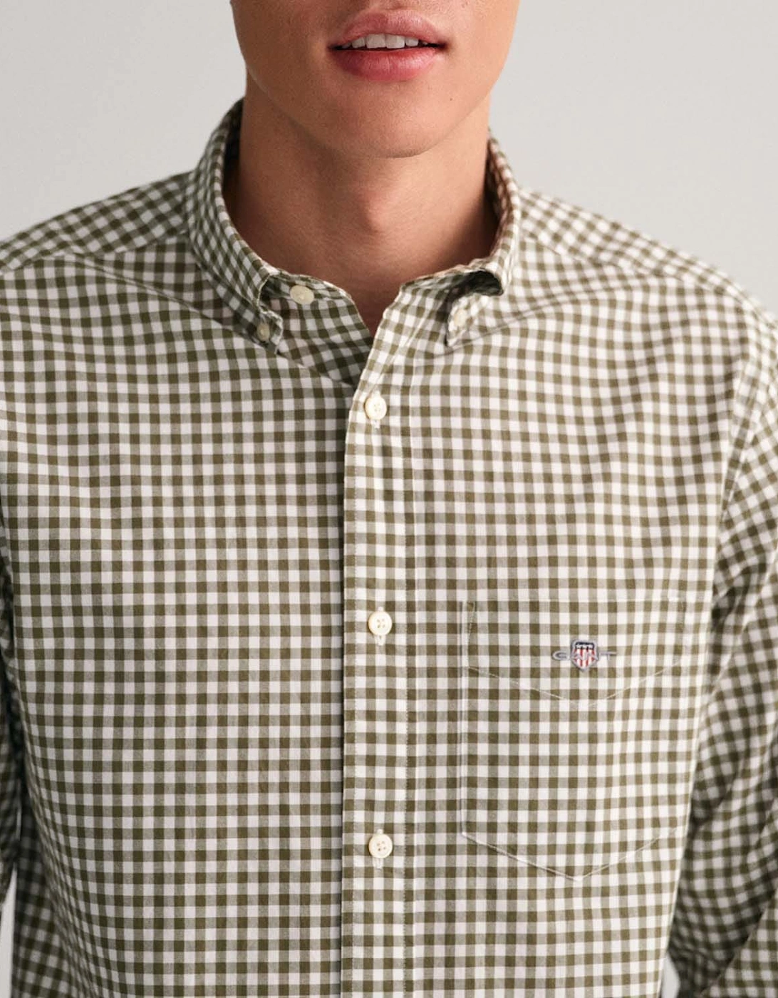 Gant Men's Green Regular Fit Gingham Poplin Shirt - : 38/Regular M