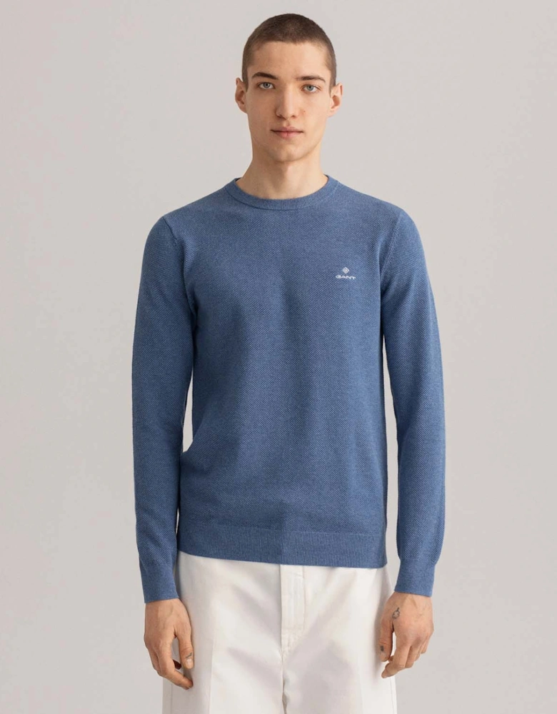 Mens Cotton Pique Crewneck Sweatshirt