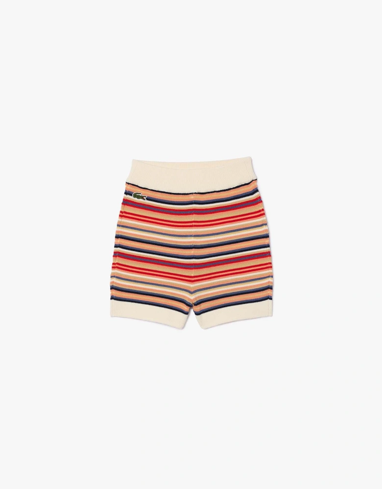 Contrast Waist Striped Cotton Shorts