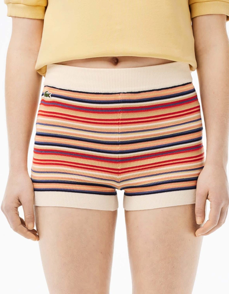 Contrast Waist Striped Cotton Shorts