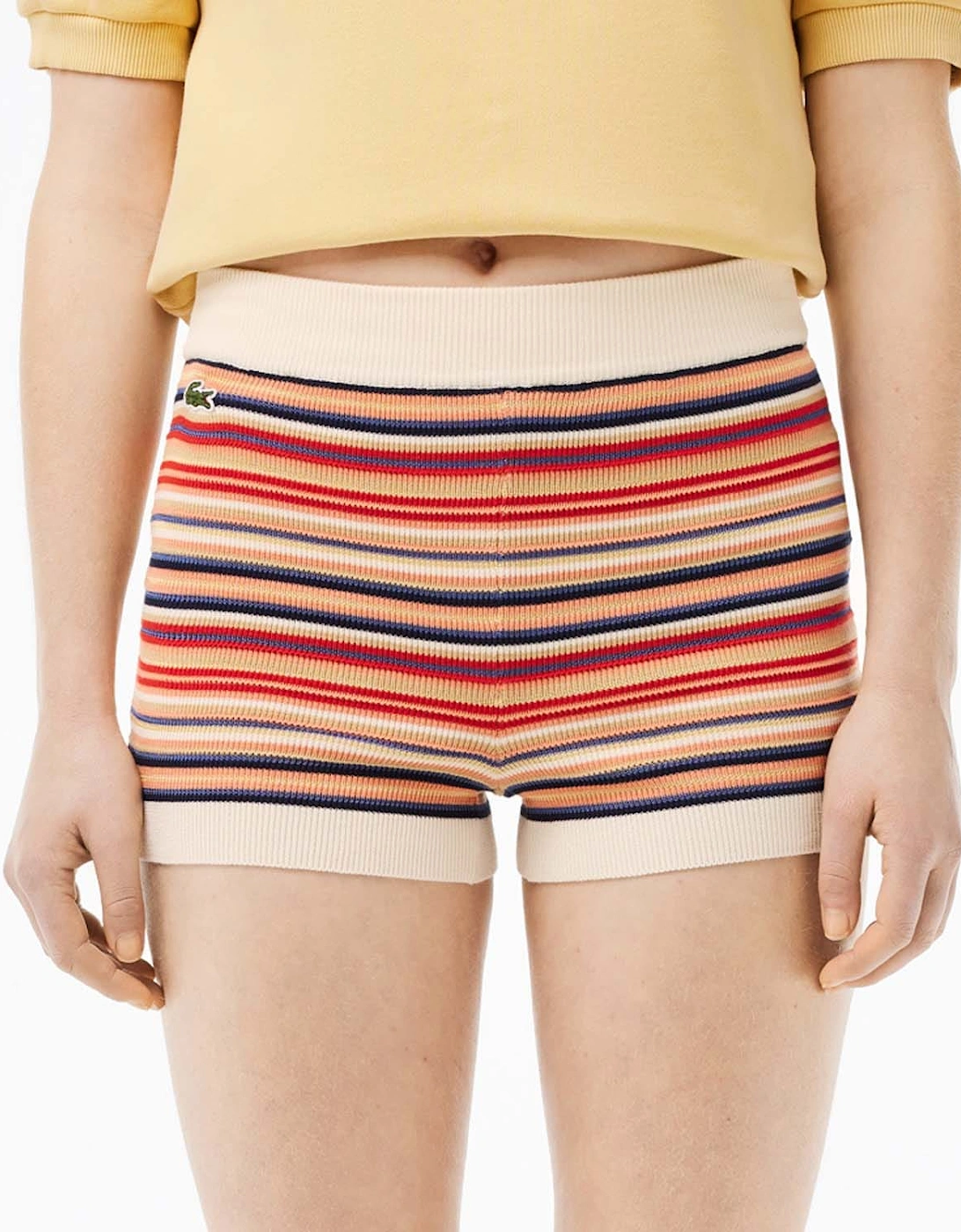 Lacoste Women's Contrast Waist Striped Cotton Shorts - Multi - Size: 14