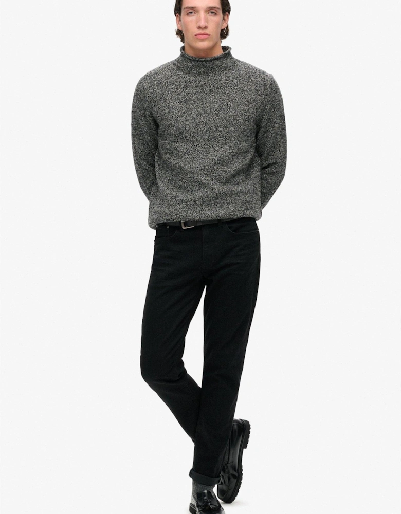 Mock Neck Knitted Jumper - Black