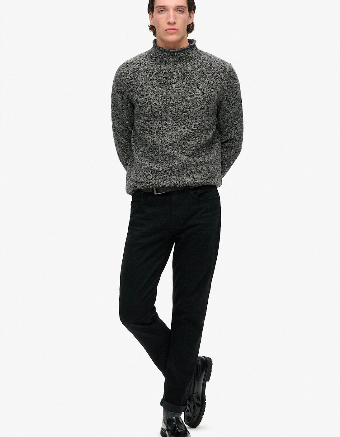 Mock Neck Knitted Jumper - Black