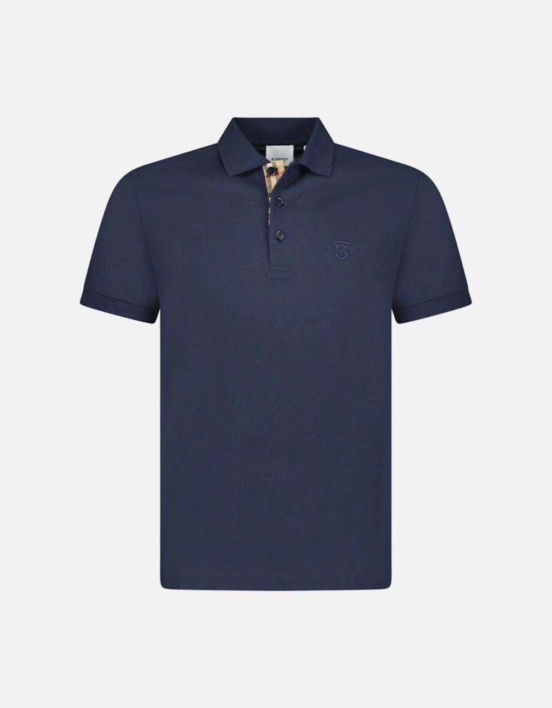 'Eddie' TB Check Placket Polo-Shirt Navy