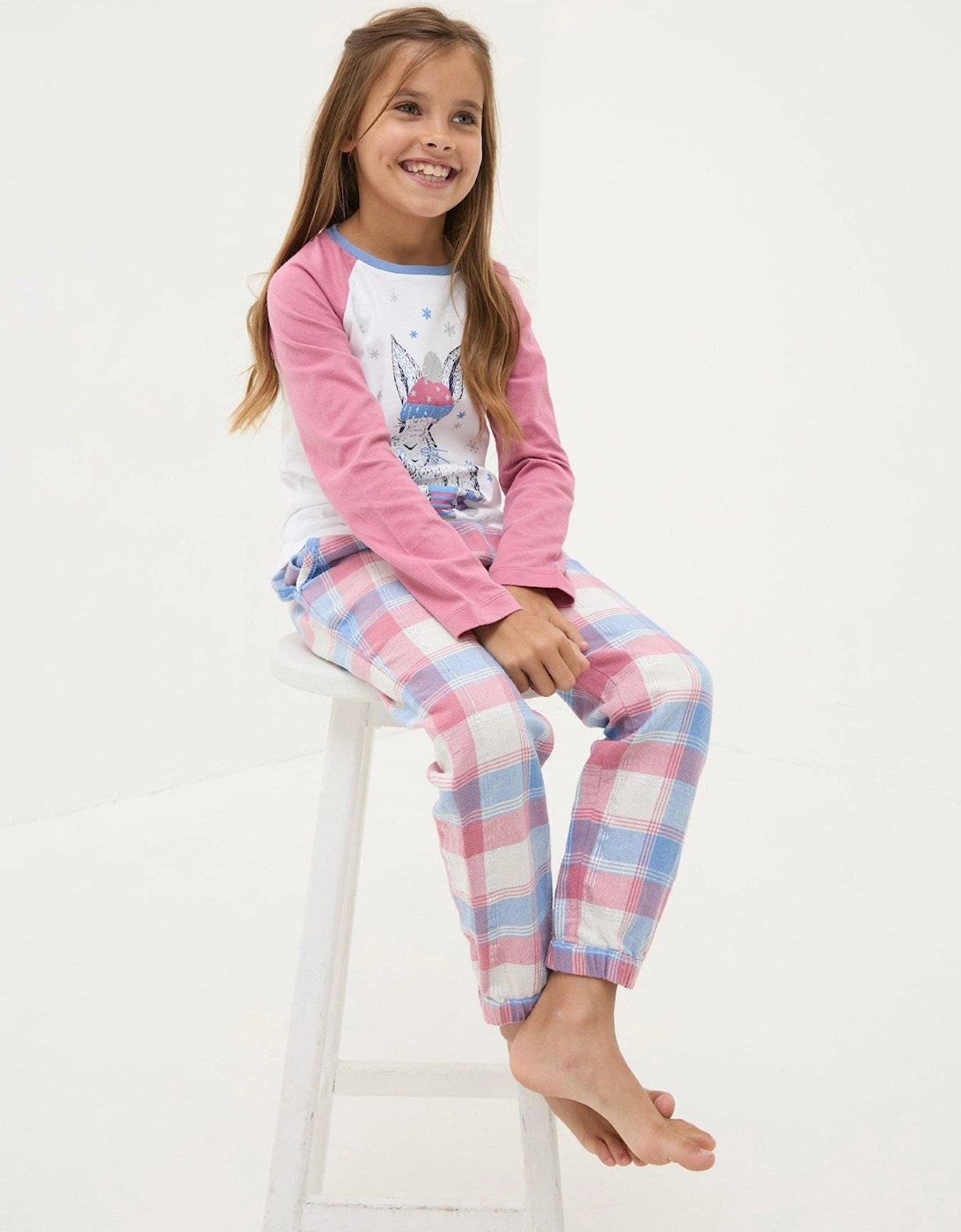 Girls Rabbit Check Pyjama Set - Multi