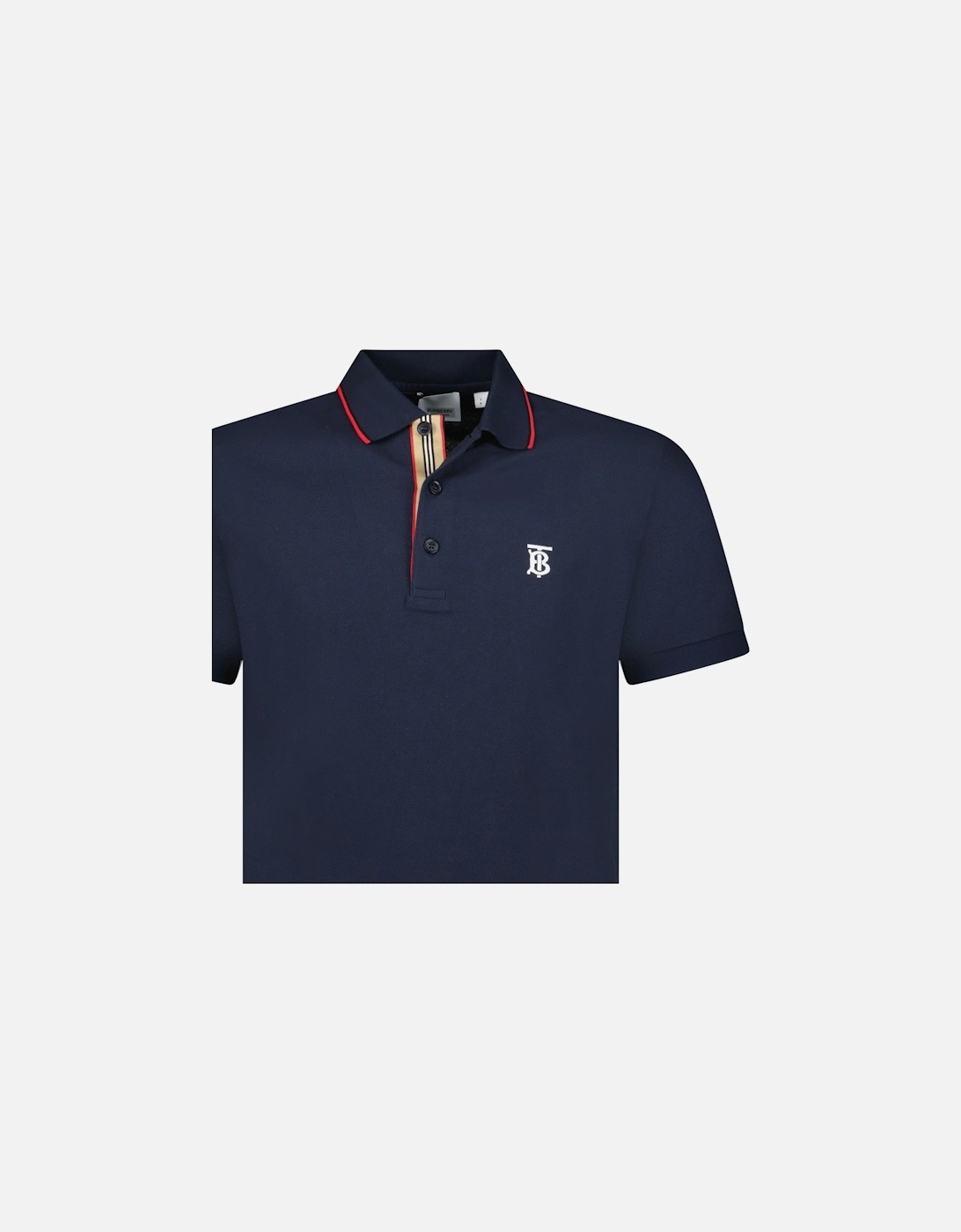 'Walton' White TB Signature Placket Polo-Shirt Navy