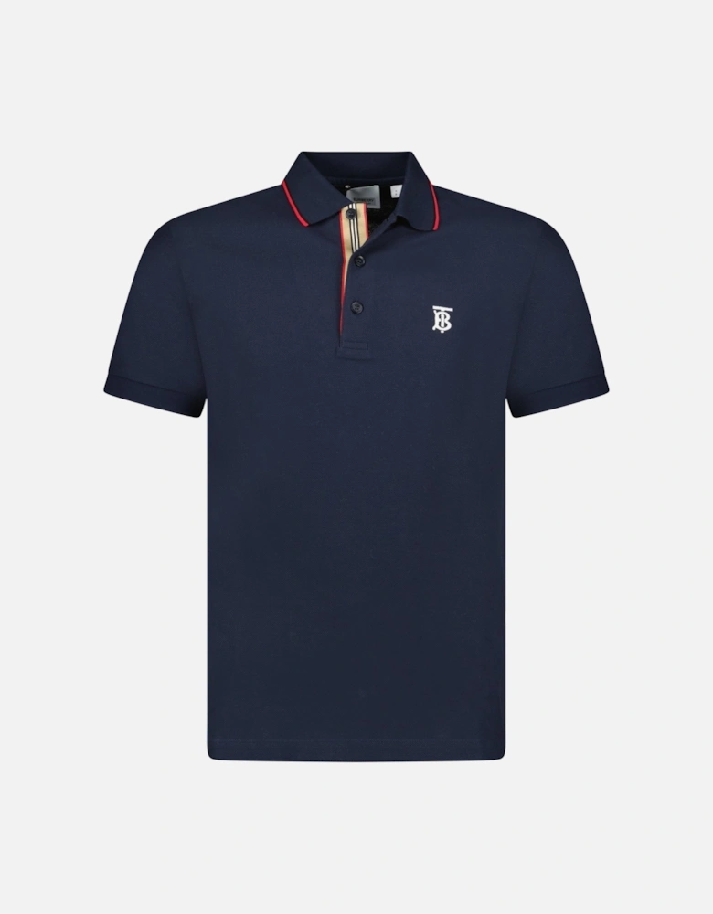 'Walton' White TB Signature Placket Polo-Shirt Navy