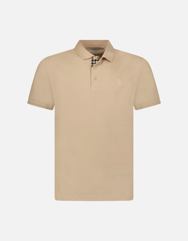 'Eddie' TB Check Placket Polo-Shirt Beige