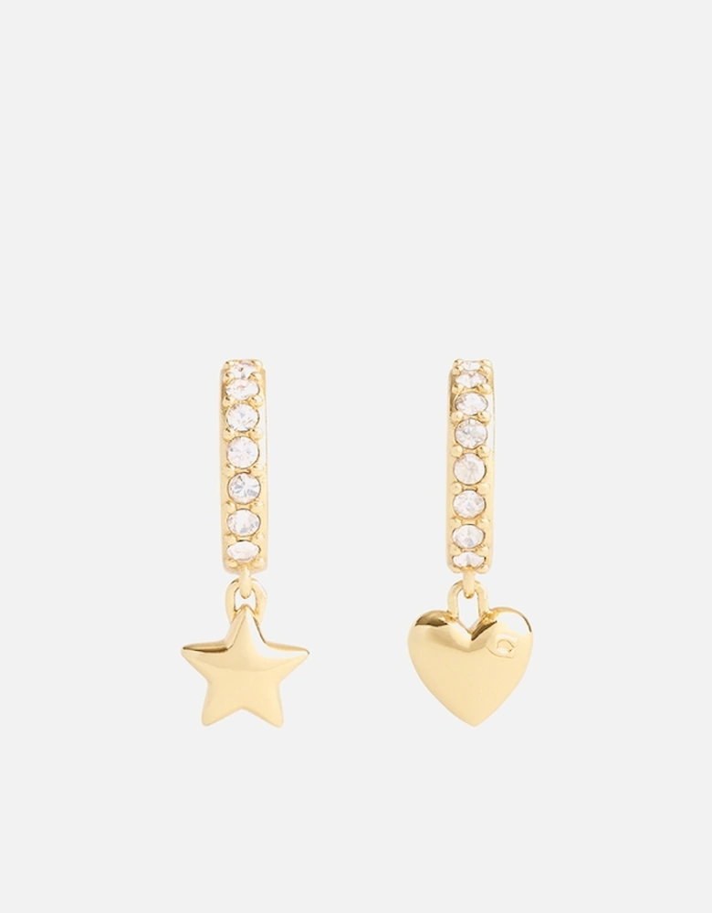 Signature Gold-Tone Heart and Star Charm Huggie Earrings