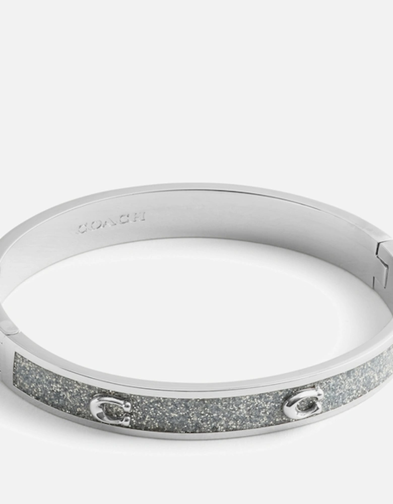 Signature C Glitter Silver-Tone Bangle Bracelet