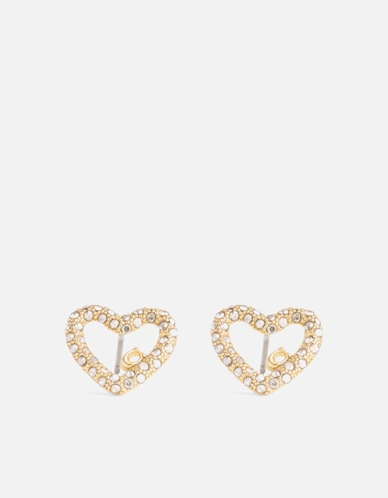 Signature Silver-Tone Pavé Heart Stud Earrings