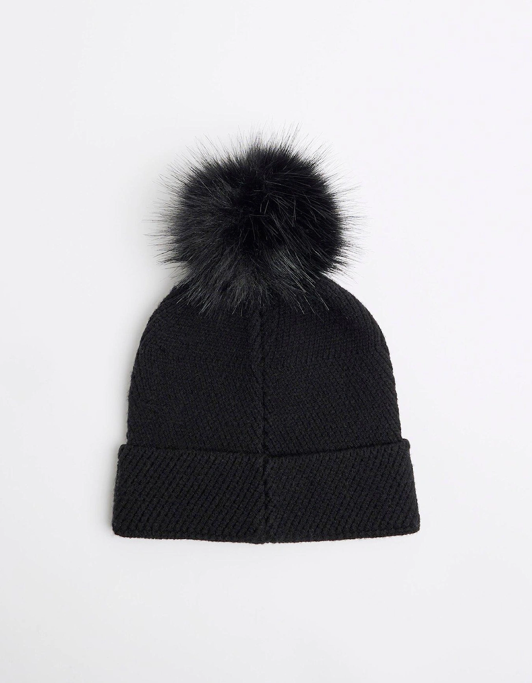 Girls Oversized Pom Pom Beanie - Black