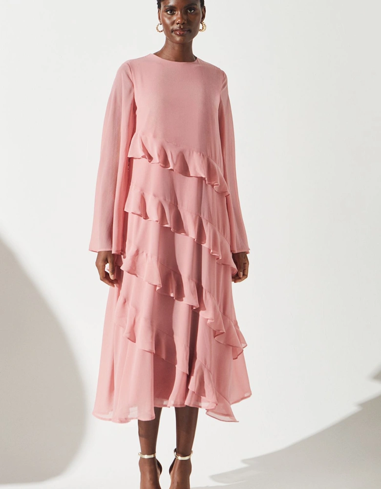 Ruffle Tiered Long Sleeve Gown