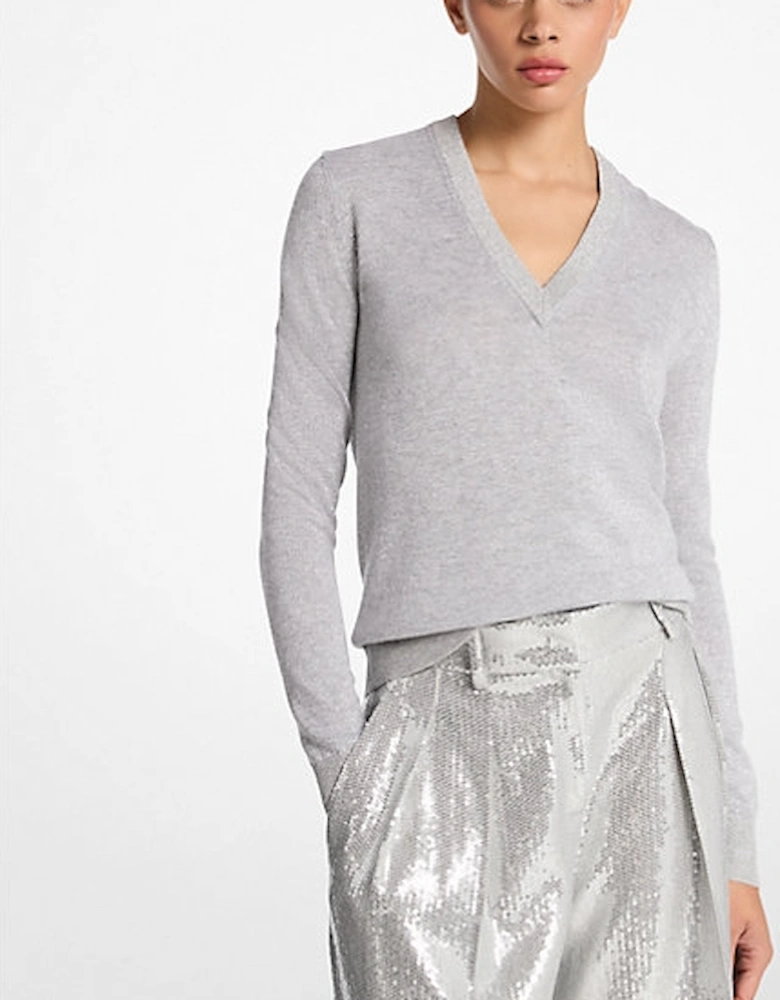 Metallic Viscose Blend V-Neck Sweater