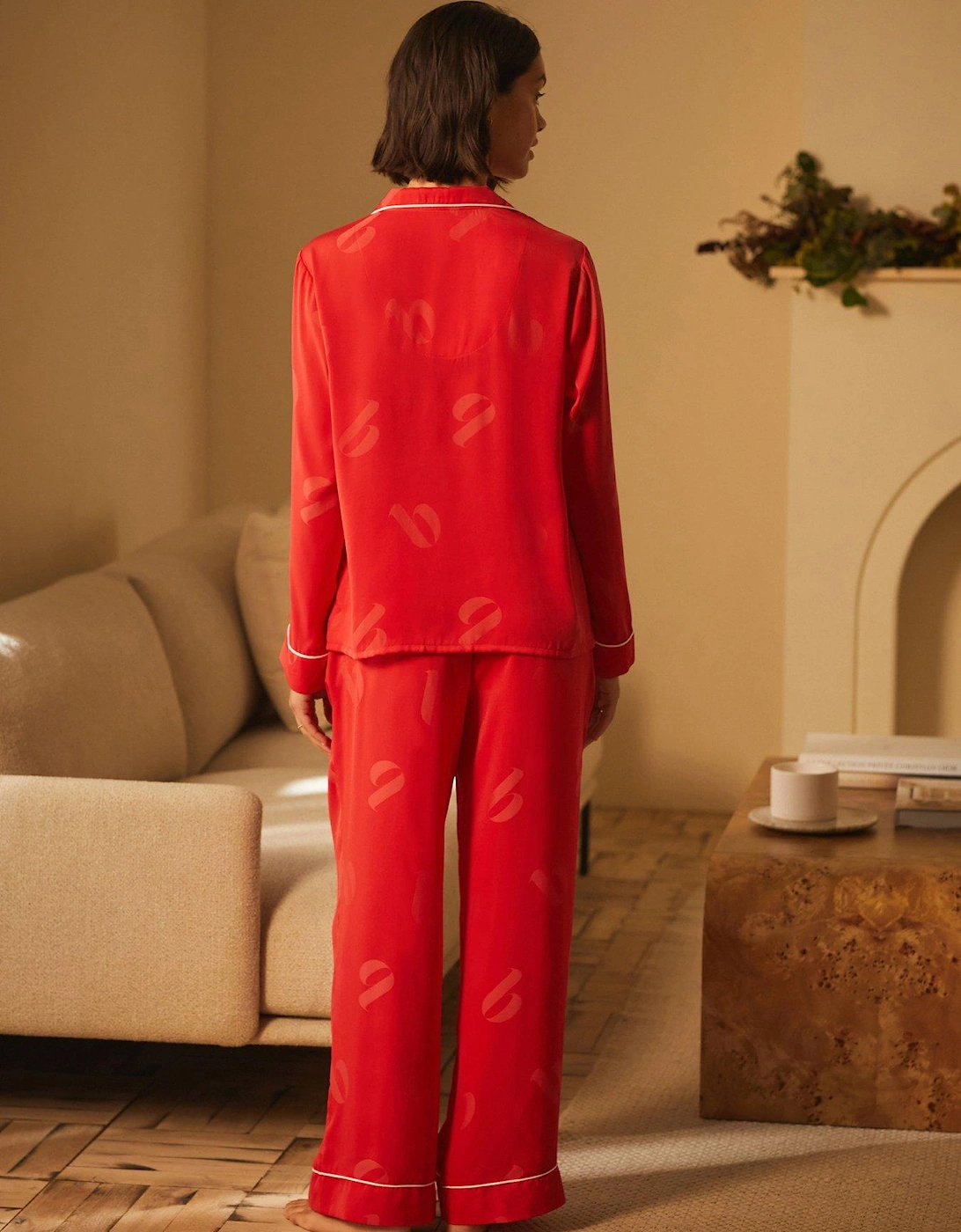 Red Jaquard Button Through Pjs