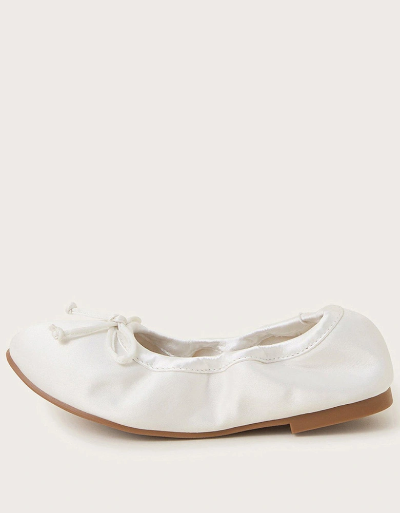 Girls Foldable Satin Ballerina Flats - Ivory