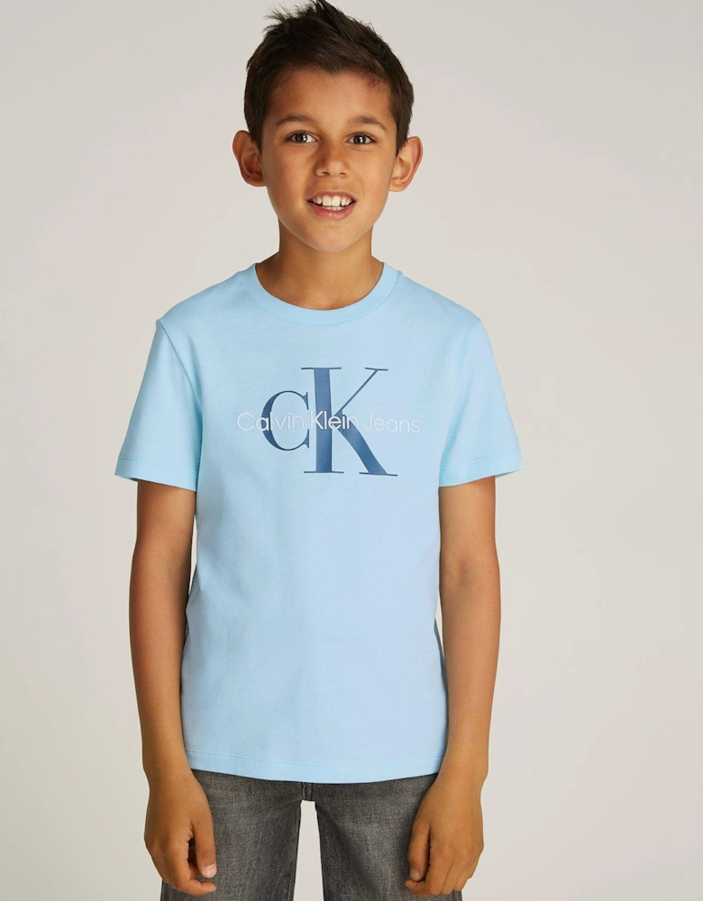 Kids Ck Monogram Short Sleeve T-Shirt - Blue