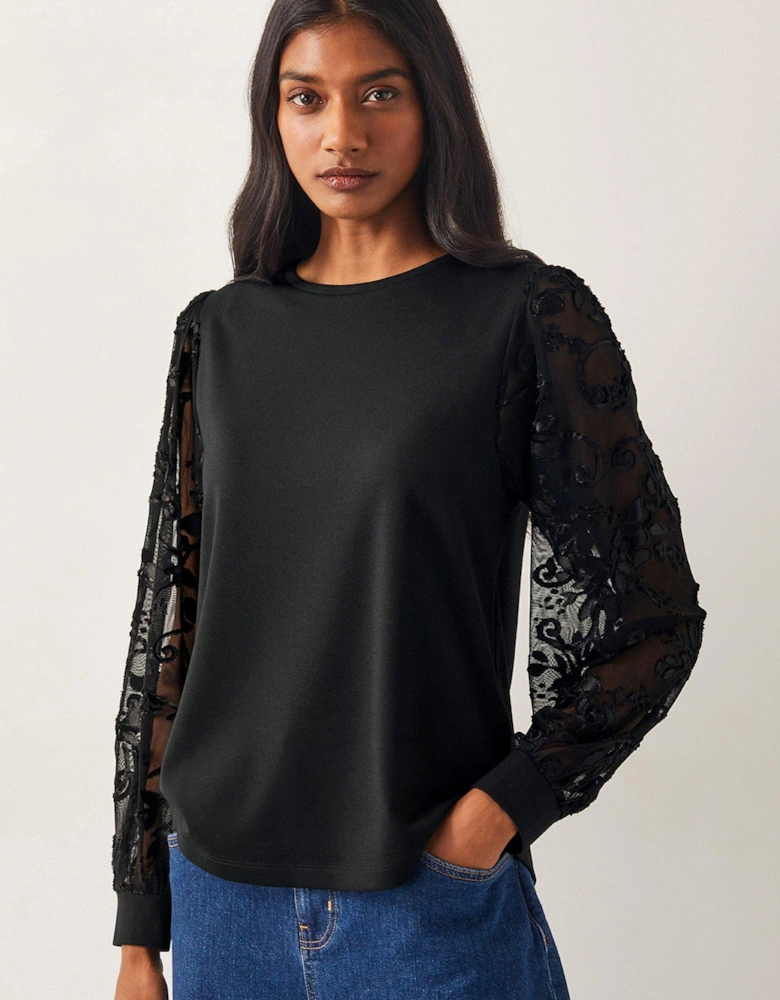 Immy Interest Sleeve Top - Black