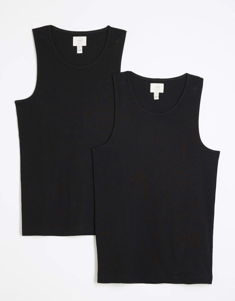 Muscle Fit Ribbed Vest Set - Black