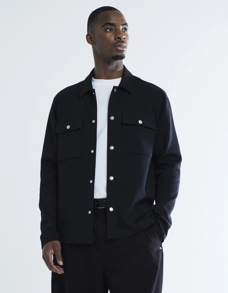 Long Sleeved Slim Jersey Overshirt - Black