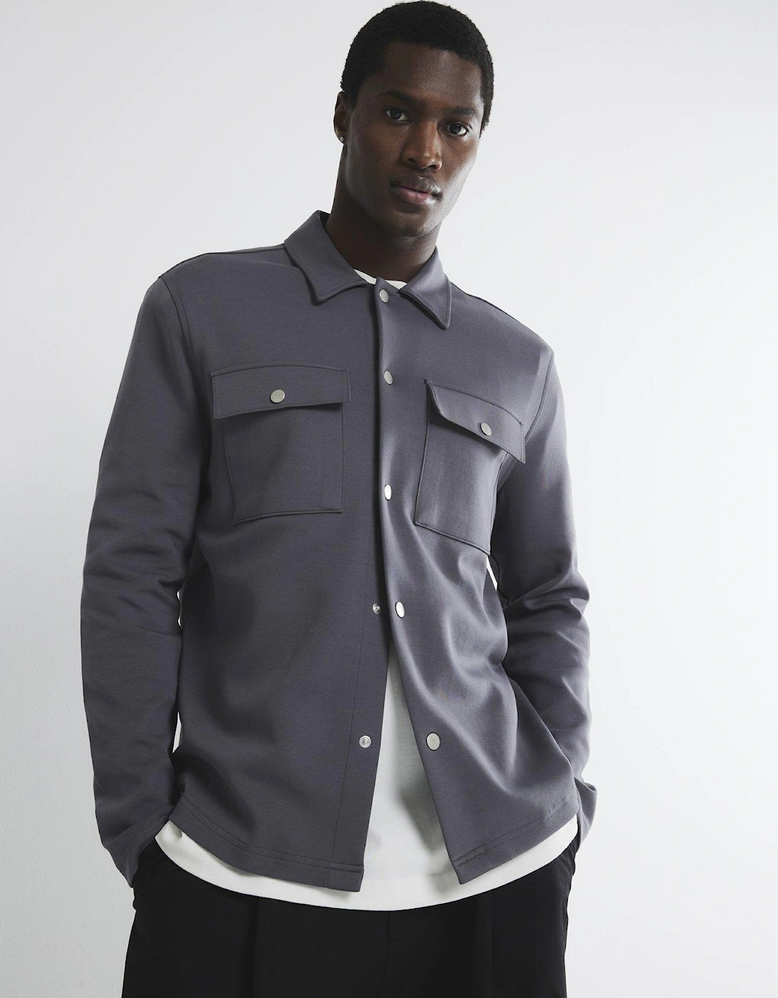 Slim Fit Long Sleeve Overshirt - Grey, 2 of 1
