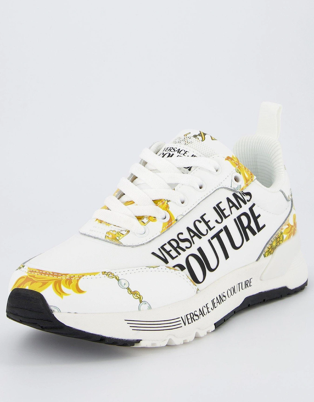 Baroque Print Logo Sneakers - White/Gold