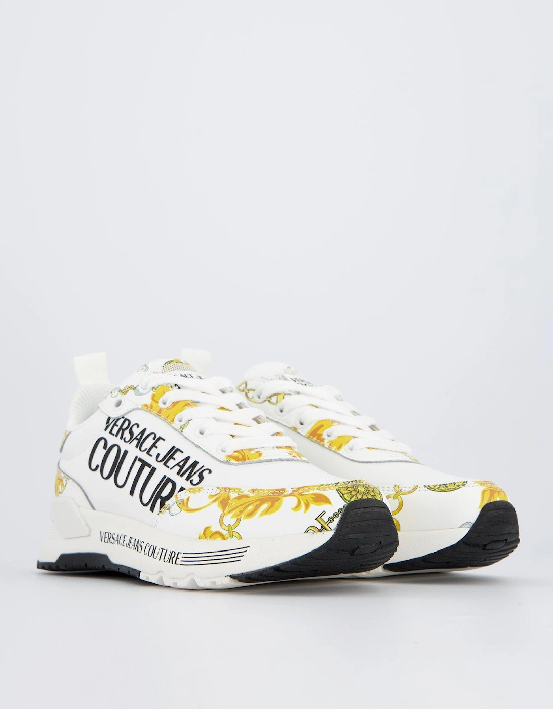 Baroque Print Logo Sneakers - White/Gold