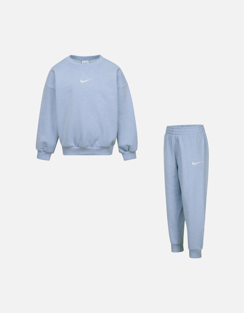 Kids Essential Fleece Crew Tracksuit - Blue