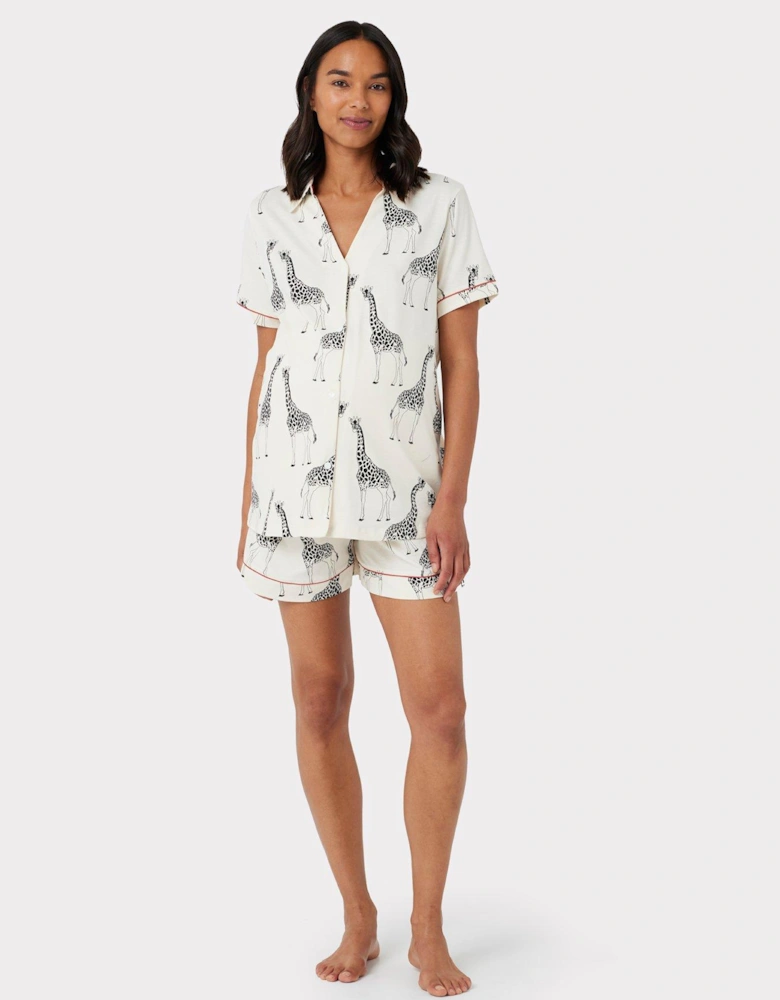 Maternity Giraffe Printed Button Up Short Pyjama Set - Off White