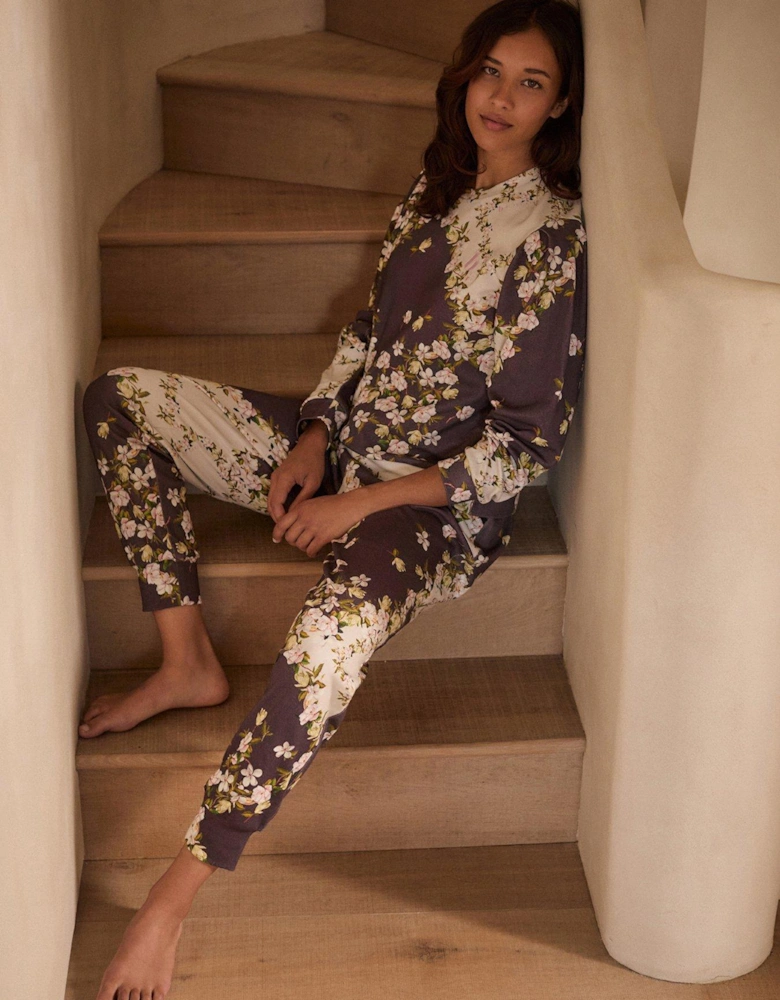 Floral Printed Twosie Pyjama Set - Purple