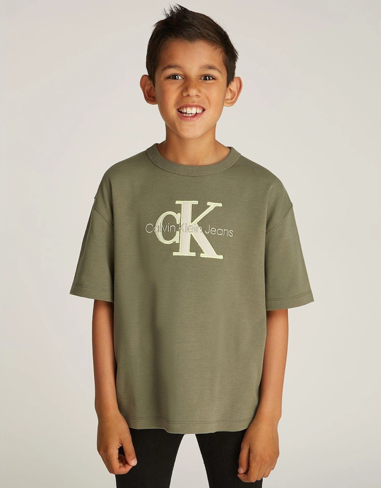 Boys Outlined Fleece Mono T-Shirt - Khaki