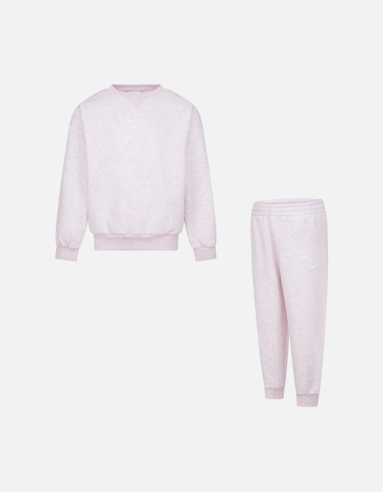 Kids Essential Fleece Crew Tracksuit - Pink