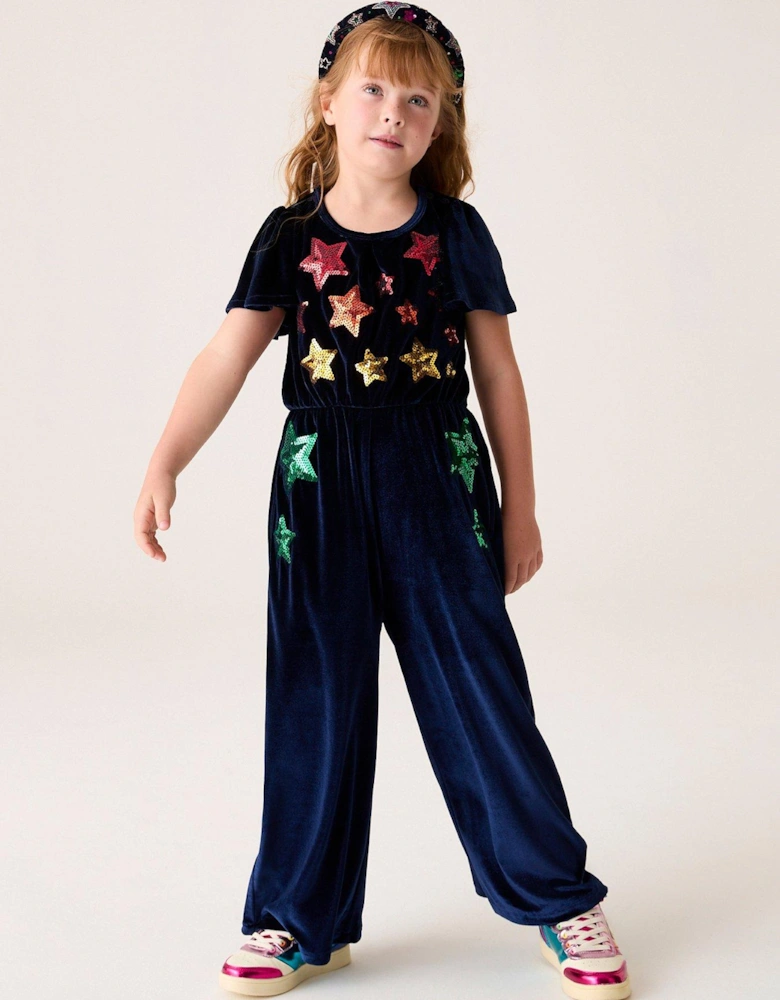 Girls Sequin Jumpsuit - Navy